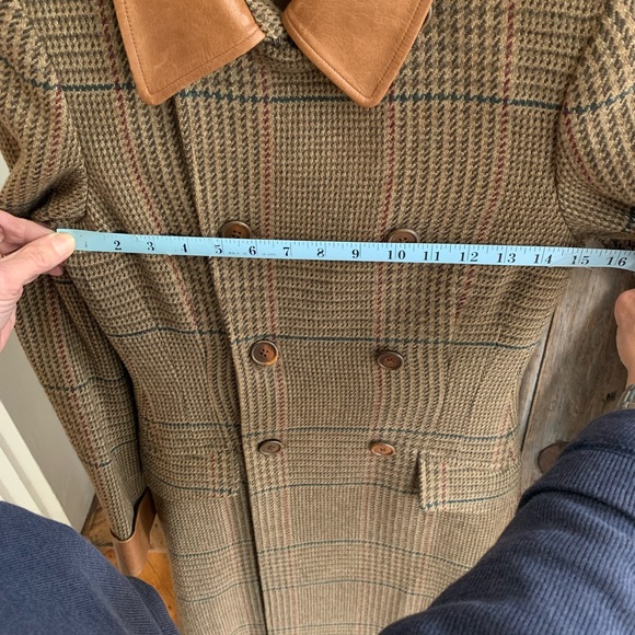 Ralph Lauren Double Breasted fitted and flare Plaid Coat with Leather Trim - Picture 8 of 13